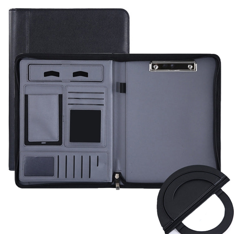 KC601 A4 Multifunctional Portable Folder Business Zipper Bag Leather Folder, Style:, No Chargeable No Calculator No Memo Pad (Black), No Chargeable No Calculator No Memo Pad (Dark Blue), No Chargeable No Calculator No Memo Pad (Gray)                   ...