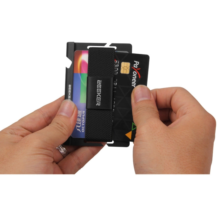 ZEEKER JK03  Aluminum Alloy Card Holder Multi-Function Elastic Band Women And Men Wallet Metal Business Card Holder, Red, Yellow, Green, Blue, Purple, Black, Light Coffee, Dark Coffee