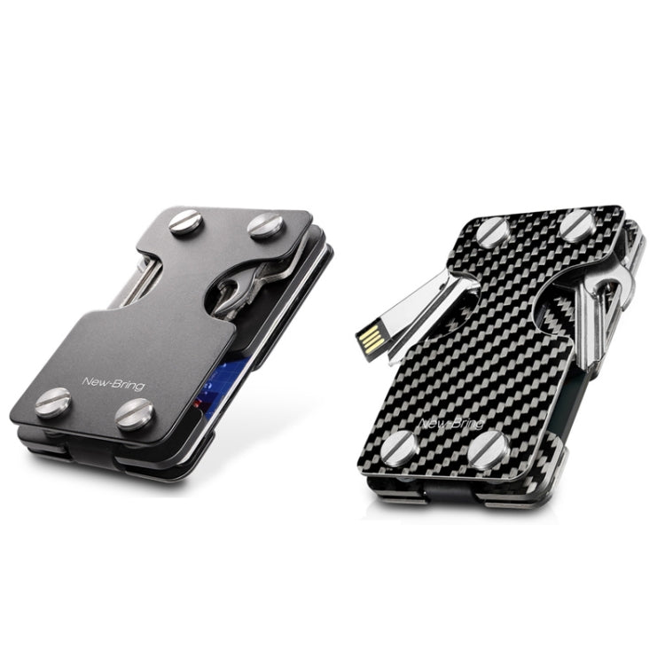 New-Bring Metal Card Holder Multifunctional  EDC Wallet Can Store Keys & U Disk, Black, Carbon Fiber