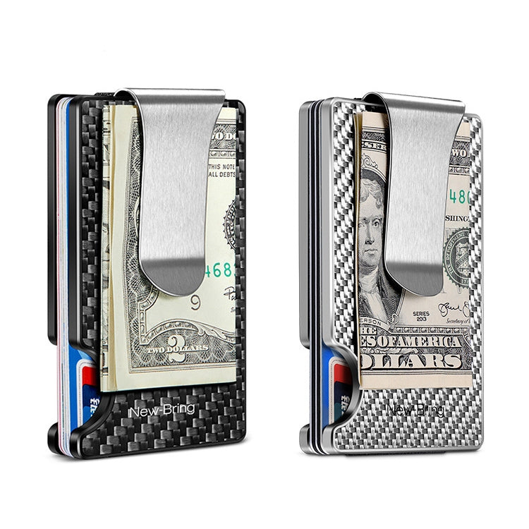 New-Bring Metal Carbon Fiber Wallet Ultra-Thin Card Holder Male RFID Anti-Theft Simple Wallet Bank Credit Card Storage Device, Silver, Black