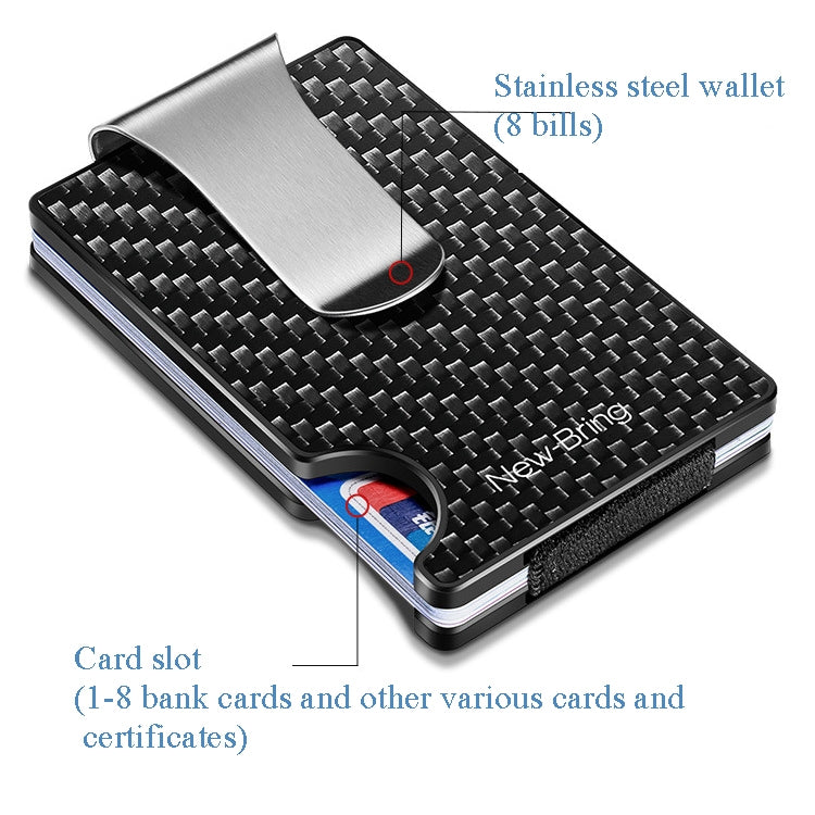 New-Bring Metal Carbon Fiber Wallet Ultra-Thin Card Holder Male RFID Anti-Theft Simple Wallet Bank Credit Card Storage Device, Silver, Black