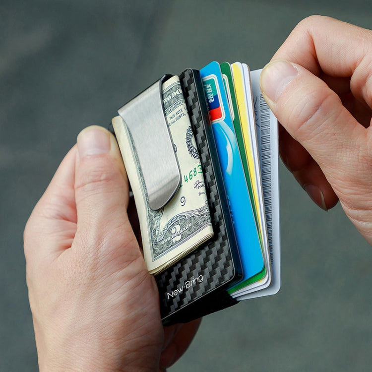 New-Bring Metal Carbon Fiber Wallet Ultra-Thin Card Holder Male RFID Anti-Theft Simple Wallet Bank Credit Card Storage Device, Silver, Black