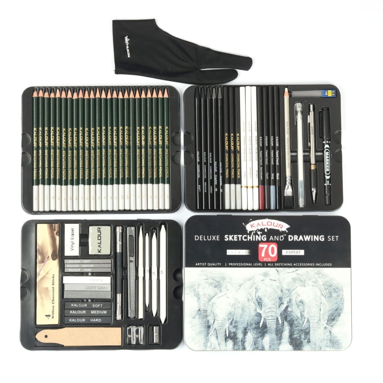 KALOUR 70 in 1  Sketch Pencil Iron Box Set Sketch Tool Set Fine Art Painting Pencil, 70 in 1 Sketch Pencil