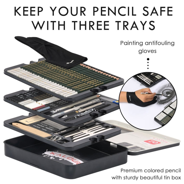 KALOUR 70 in 1  Sketch Pencil Iron Box Set Sketch Tool Set Fine Art Painting Pencil, 70 in 1 Sketch Pencil