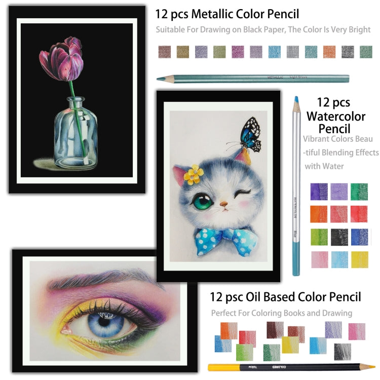 KALOLR YW-PC083  83 in 1 Portable Sketch Tool Water-Soluble Color Lead Metal Color Lead Combination Sketch Drawing Set, YW-PC083
