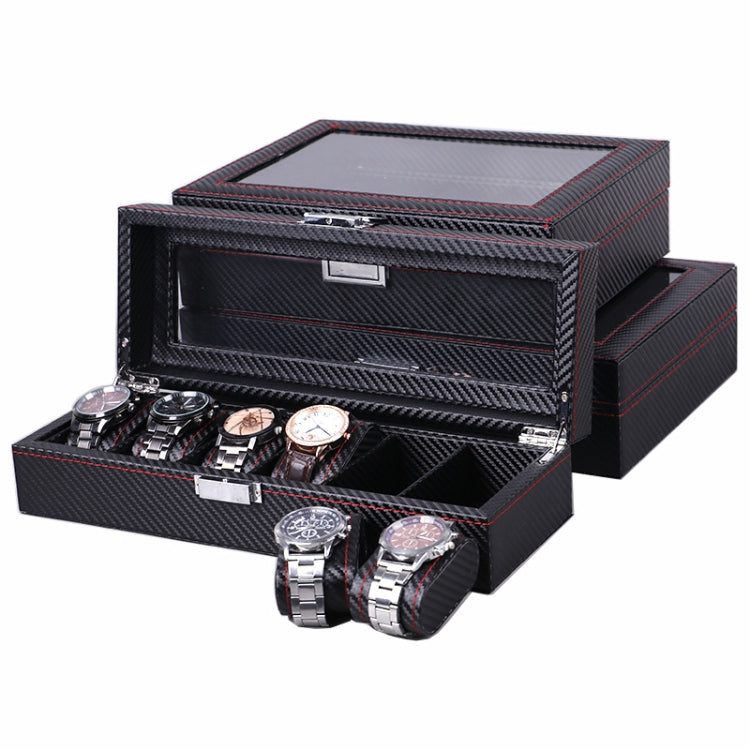 Carbon Fiber PU Leather Watch Box Jewelry Storage Box Packaging Box, Style:, 6 Watch Positions, 10 Watch Positions, 12 Watch Positions, 6 + 3 Red Black, Double-layer