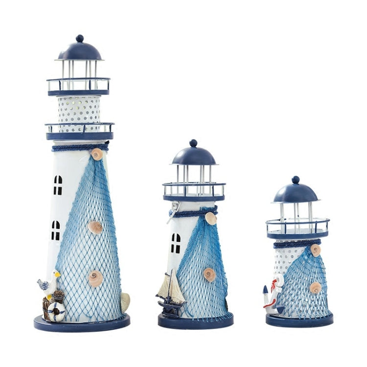 Mediterranean Style Flashing Ocean Tin Lighthouse Decoration, Style Random Delivery M1021 Large 30cm, M1221 Small 14cm, M1022 Medium 19cm, M1021 Large 30cm