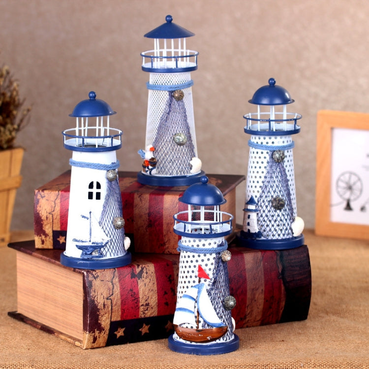 Mediterranean Style Flashing Ocean Tin Lighthouse Decoration, Style Random Delivery M1021 Large 30cm, M1221 Small 14cm, M1022 Medium 19cm, M1021 Large 30cm
