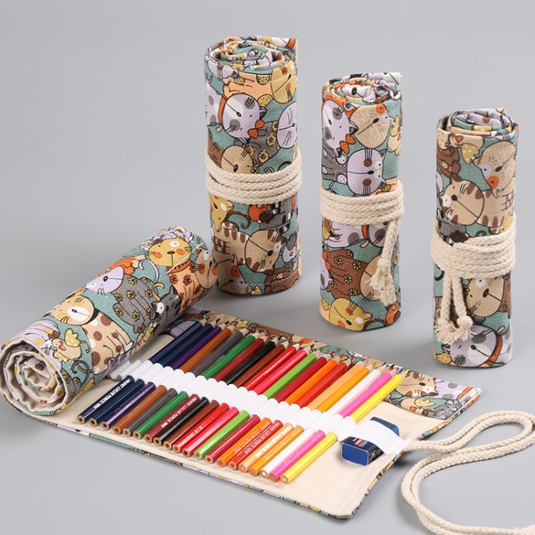 12 Holes Cotton Canvas Large Capacity Pen Curtain Big Face Cute Cat Cartoon Color Pencil Bag, 12 Holes, 24 Holes, 36  Holes, 48  Holes, 72  Holes, 108  Holes