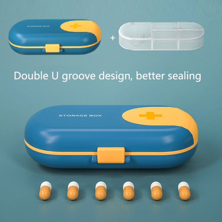 HW073 Portable Cut Medicine Large-capacity Pill Box Compartment Sealed Small Pill Box, Green, Blue, Pink, Grey, White Yellow