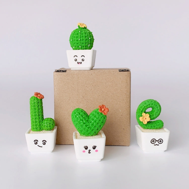 Small Fresh Cactus Ornaments Resin Plants Small Potted Car Ornaments, Heart Shape, Fairy Ball, Fairy Column, Fairy Column (High 3.8cm)