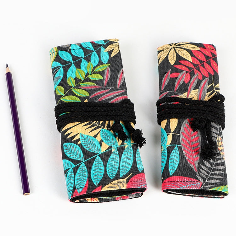 12 Holes Fallen Leaves Printed Canvula Pen Curtain Large Capacity Sketch Color Pencil Roll Pen Bag, 12 Holes, 24 Holes, 36  Holes, 48  Holes, 72  Holes