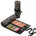 12 Holes Black Leaf Canvas Printing Pen Curtain Large Capacity Roll Pen Bag Sketch Color Lead Pen Bag, 12 Holes, 24 Holes, 36  Holes, 48  Holes, 72 Holes