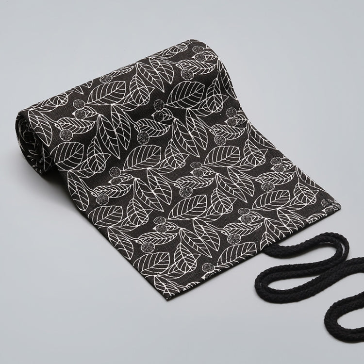 12 Holes Black Leaf Canvas Printing Pen Curtain Large Capacity Roll Pen Bag Sketch Color Lead Pen Bag, 12 Holes, 24 Holes, 36  Holes, 48  Holes, 72 Holes