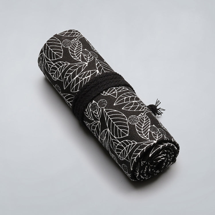 12 Holes Black Leaf Canvas Printing Pen Curtain Large Capacity Roll Pen Bag Sketch Color Lead Pen Bag, 12 Holes, 24 Holes, 36  Holes, 48  Holes, 72 Holes