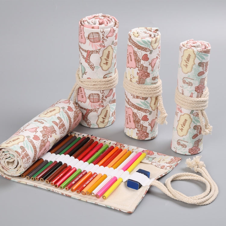 Tower Canvas Handmade Pen Curtain Roll Pen Bag  Sketch Color Pencil Bag, 12 Holes, 24 Holes, 36  Holes, 48  Holes, 72 Holes