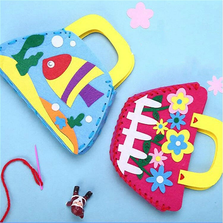 Non-woven Fabric DIY Cartoon Paste Hand Sewing Bag Fabric Bag, Butterfly, Flower, Bouquet, Mother and Daughter, Little Girl, Frog, Little Deer, Small Fish