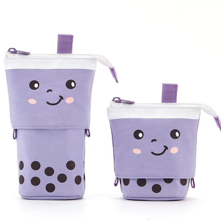 ANGOO Cute Girl Heart Multifunctional Pen Holder Stationery Retractable Storage Bag, Taro Milk Tea, Peach Milk Tea, Blue Silk Velvet Tea, Coffee Milk Tea, Mango Tea, Pink Wave Point, Gray Wave Point, Blue Point, Black Point, Pink (Canvas + PU)         ...