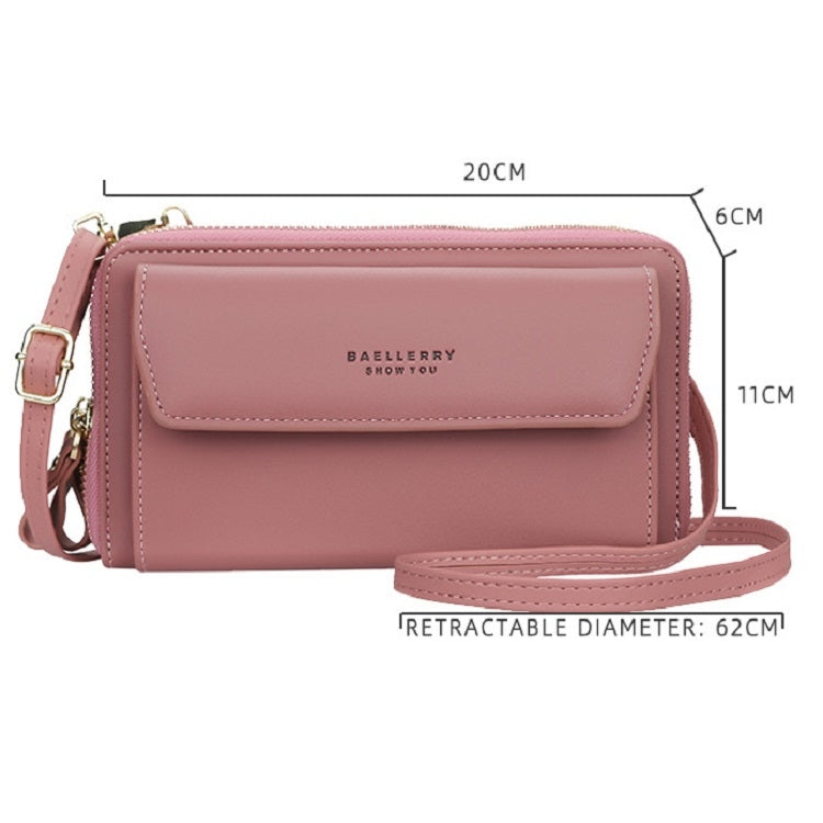 Baellerry Ladies Single Shoulder Messenger Bag Large Capacity Double Zipper Mobile Phone Bag, Red, Green, Blue, Black, Dark Pink, Light Pink