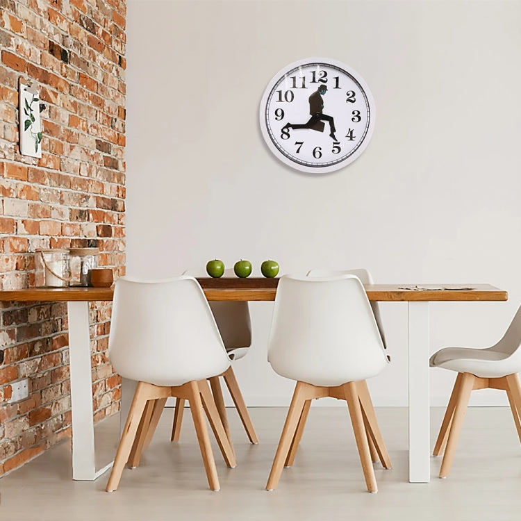 Walking Clock Businessman Briefcase Glass Wall Clock Personality Clock Decoration Round Clock, White, Black