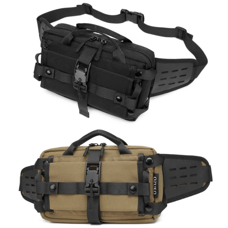 Ozuko 9450 Men Waterproof Waist Bag Sports Trend Shoulder Messenger Bag, Black, Khaki