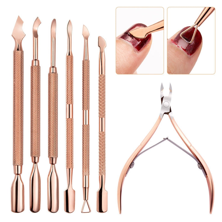 Stainless Steel Rose Gold Double-Headed Steel Push Dead Skin Scissors Nail Set,Style: D501, 01 Big Head, 02  Big Head, 03  Big Head, 04 Small Head, 05  Small Head, 06  Small Head, Dot Flower Needle, D501