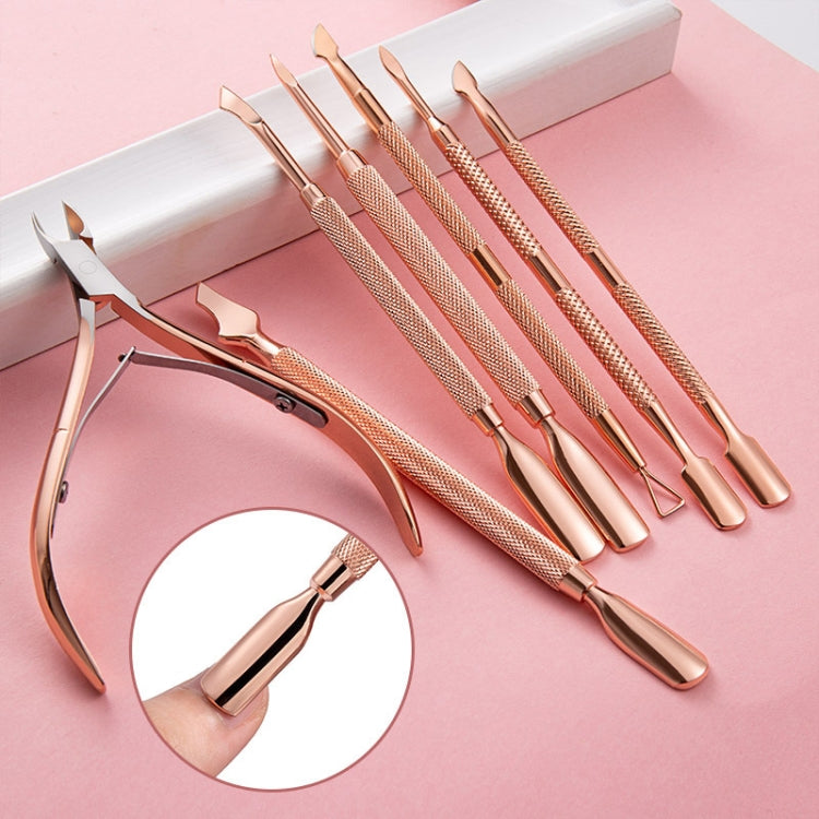 Stainless Steel Rose Gold Double-Headed Steel Push Dead Skin Scissors Nail Set,Style: D501, 01 Big Head, 02  Big Head, 03  Big Head, 04 Small Head, 05  Small Head, 06  Small Head, Dot Flower Needle, D501
