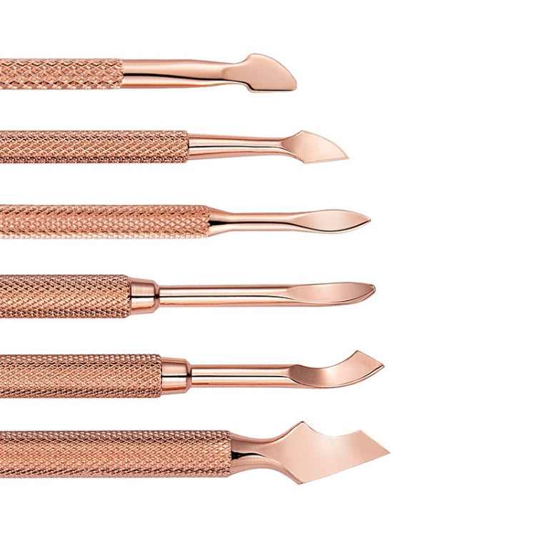 Stainless Steel Rose Gold Double-Headed Steel Push Dead Skin Scissors Nail Set,Style: D501, 01 Big Head, 02  Big Head, 03  Big Head, 04 Small Head, 05  Small Head, 06  Small Head, Dot Flower Needle, D501