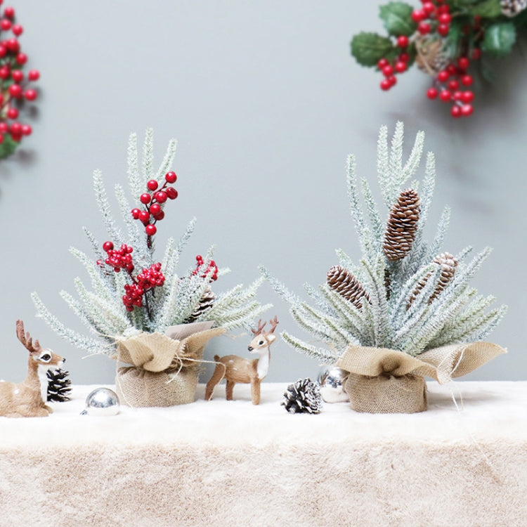 SYAF19 33cm Christmas Decorations Snow PE Mini Christmas Tree Plant, Red Fruit, Pine Cones