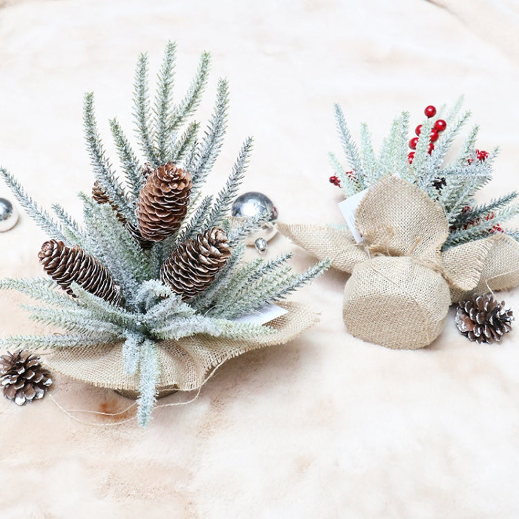SYAF19 33cm Christmas Decorations Snow PE Mini Christmas Tree Plant, Red Fruit, Pine Cones