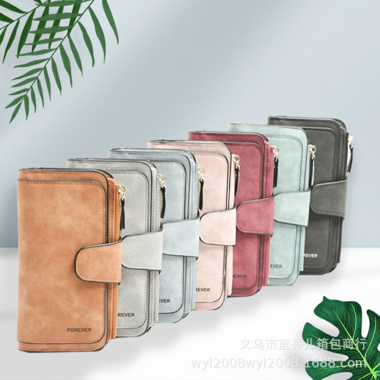B821 Ladies Frosted Coin Purse PU Leather Clutch Multi-Purpose Long Wallet Large Capacity Card Case, Green, Blue, Black, Pink, Grey, Brown, Purple Red