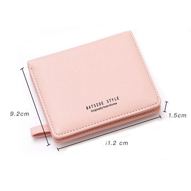 BATSIOE Short Type Ladies Wallet Small Fresh Two-Fold Student Bag Simple Multi-Card Coin Purse, Black, Blue, Pink, Gray, Green, Lotus Pink
