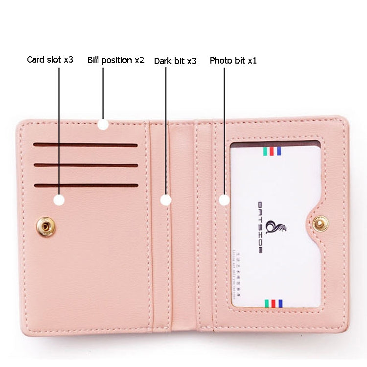 BATSIOE Short Type Ladies Wallet Small Fresh Two-Fold Student Bag Simple Multi-Card Coin Purse, Black, Blue, Pink, Gray, Green, Lotus Pink