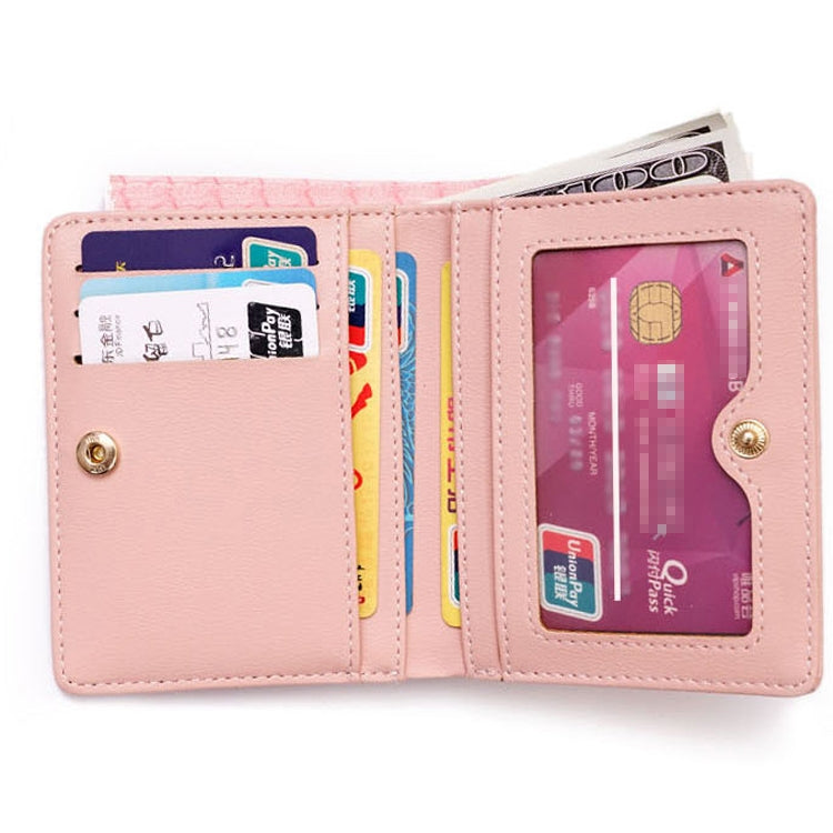 BATSIOE Short Type Ladies Wallet Small Fresh Two-Fold Student Bag Simple Multi-Card Coin Purse, Black, Blue, Pink, Gray, Green, Lotus Pink