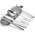 7 in 1 Cutlery Spoon Chopsticks And Straw Set Stainless Steel Portable Cutlery Set, Silver + Light Bag, Gold+ Light Bag, Rose+ Light Bag, Symphony + Light Bag, Black+ Light Bag, Silver + Deep Bag, Gold  + Deep Bag, Rose  + Deep Bag, Symphony + Deep Bag...