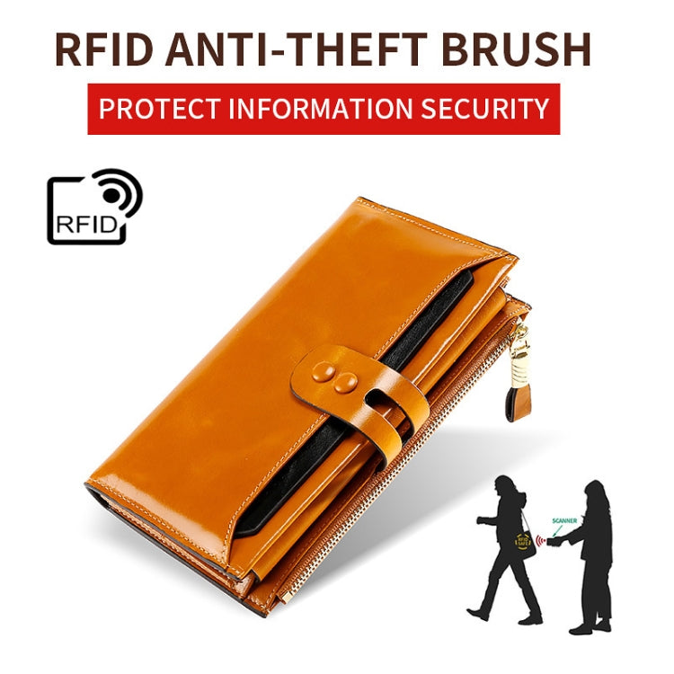 Leather Lady Wallet Multi-Card Slot Retro Oil Wax Leather Wallet Long Type RFID Anti-Theft Brush Clutch, Brown, Royal Blue, Rose Red, Purple, Black, Wine Red