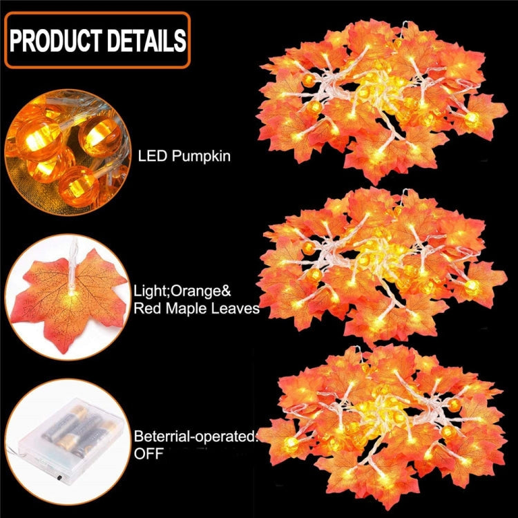 Maple Pumpkin Lantern String Lights Halloween Thanksgiving Garden Party Room Decoration Lights, 1.5m 10 LEDs, 3m 20 LEDs, 6m 40 LEDs