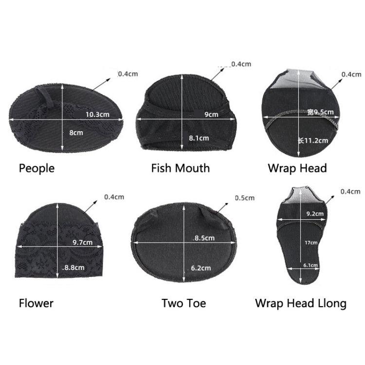 5 Pairs Invisible And Comfortable Sponge Thickened Half Pad Sweat-Absorbent And Breathable Forefoot Pad, Two Toe Skin, Two Toe Black, Wrap Head Skin, Wrap Head Black, Fish Mouth Skin, Fish Mouth Black, Flower Skin, Flower Black, People Skin, People Bla...
