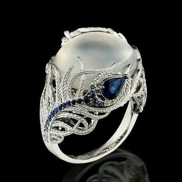 Vintage Silver Hollow Natural Opal Rings Feather Pattern Rings for Women Jewelry, 6, 7, 9