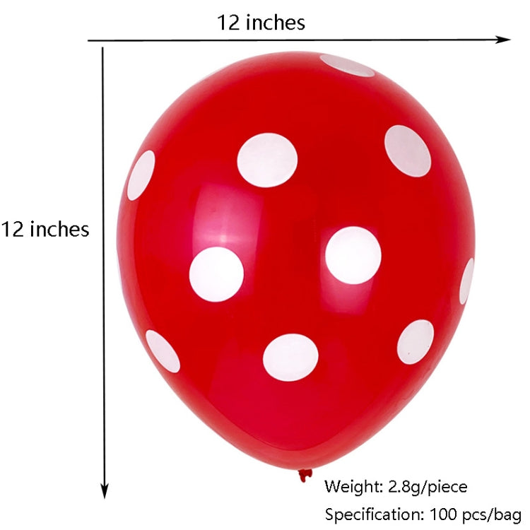 100 PCS FY-10280 12 Inch Dot Party Decorative Balloon Wedding Scene Arrangement Latex Balloon, Black White Dot, Green White Dot, Pink White Dot, Red White Dot, Deep Blue White Dot, Light Blue White Dot, Yellow White Dot, Rose Red White Dot             ...