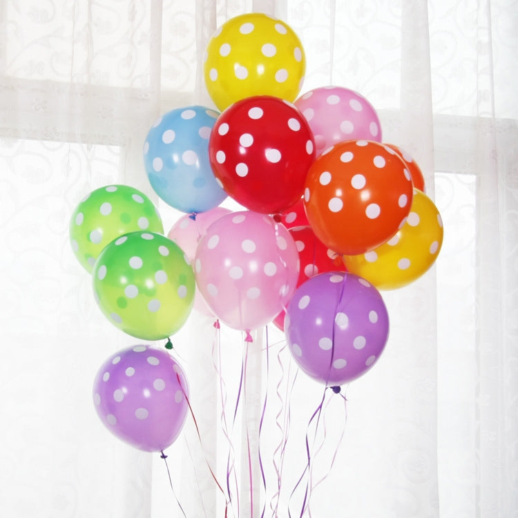 100 PCS FY-10280 12 Inch Dot Party Decorative Balloon Wedding Scene Arrangement Latex Balloon, Black White Dot, Green White Dot, Pink White Dot, Red White Dot, Deep Blue White Dot, Light Blue White Dot, Yellow White Dot, Rose Red White Dot             ...