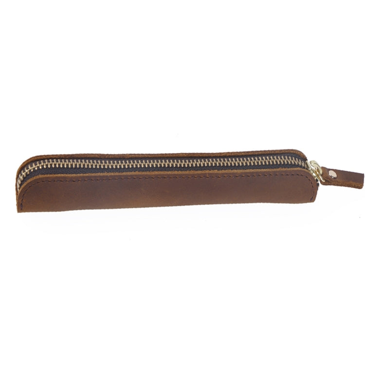 Retro Simple Leather Stylus Leather Zipper Pen Protection Case Crazy Horse Skin Mini Pen Case, Black, Yellow Brown, Wine Red, Coffee, Ink Green, Blue, Purple, Deep Brown