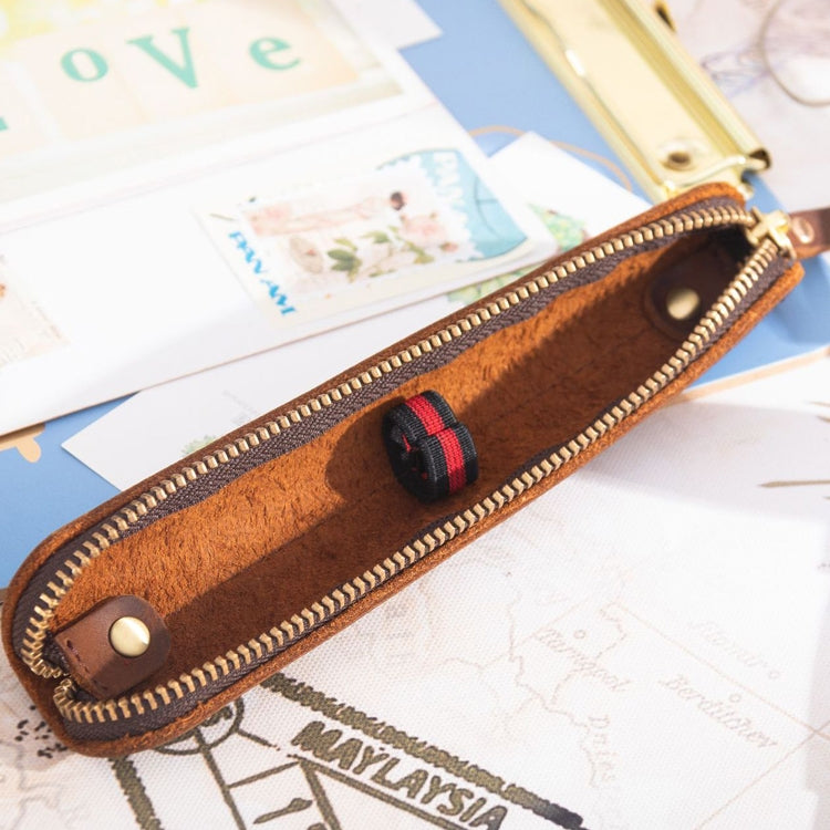 Retro Simple Leather Stylus Leather Zipper Pen Protection Case Crazy Horse Skin Mini Pen Case, Black, Yellow Brown, Wine Red, Coffee, Ink Green, Blue, Purple, Deep Brown