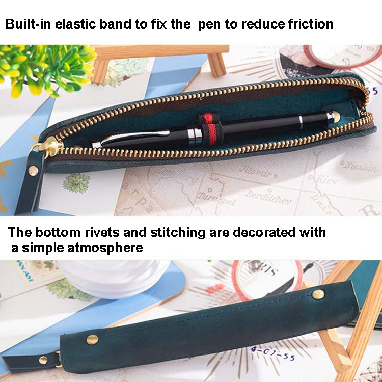 Retro Simple Leather Stylus Leather Zipper Pen Protection Case Crazy Horse Skin Mini Pen Case, Black, Yellow Brown, Wine Red, Coffee, Ink Green, Blue, Purple, Deep Brown