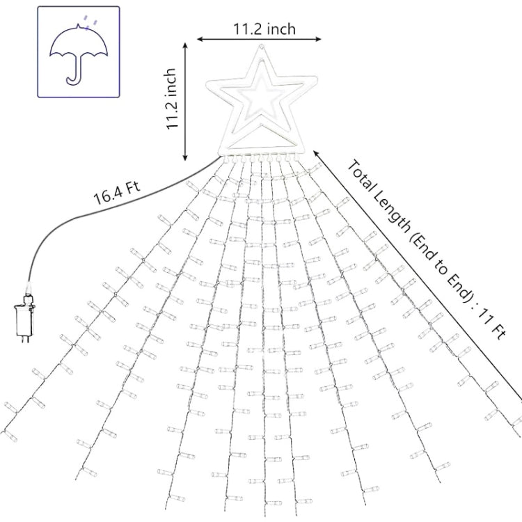 10LM 350 LED Star Waterfall Light Christmas Tree String Lights Outdoor Meteor Light, Plug Spec:, US Plug, EU Plug