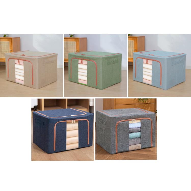 Fabric Steel Frame Quilt Clothing Storage Box Cotton Linen Storage Bag with Window, 22L 39x29x20cm, 66L 50x40x33cm, 100L 60x42x40cm, 24L 40x30x20cm