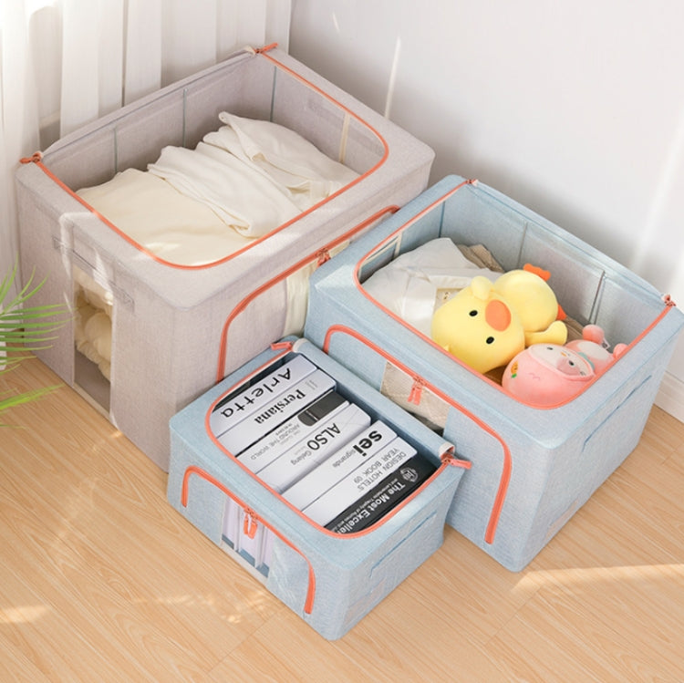 Fabric Steel Frame Quilt Clothing Storage Box Cotton Linen Storage Bag with Window, 22L 39x29x20cm, 66L 50x40x33cm, 100L 60x42x40cm, 24L 40x30x20cm