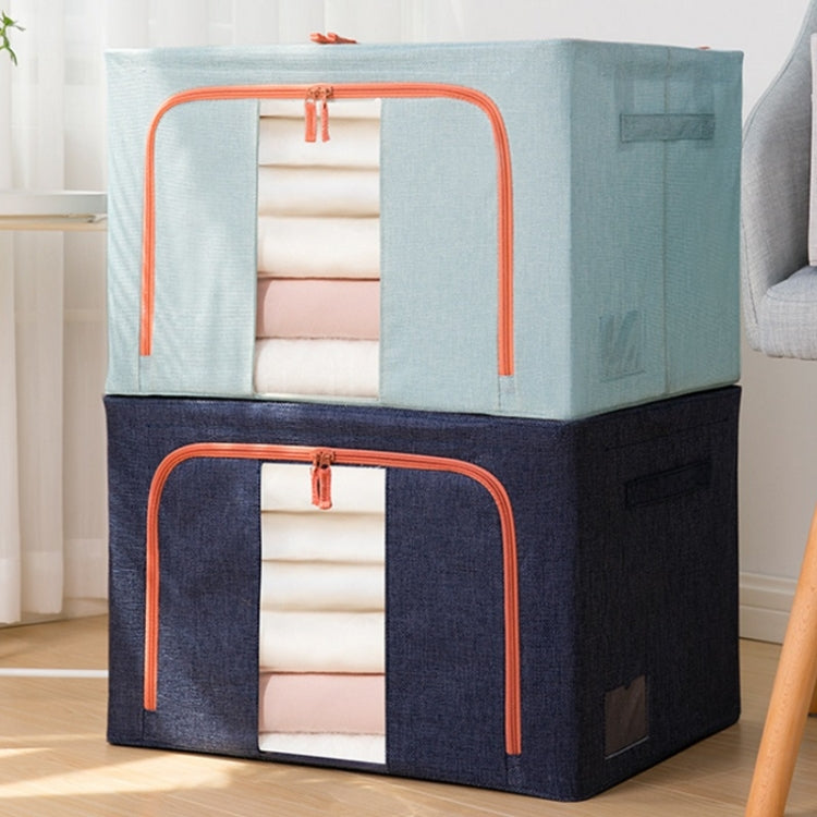 Fabric Steel Frame Quilt Clothing Storage Box Cotton Linen Storage Bag with Window, 22L 39x29x20cm, 66L 50x40x33cm, 100L 60x42x40cm, 24L 40x30x20cm