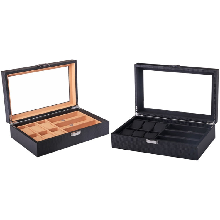 6+3 PU Watch Glasses Case Carbon Fiber PU Skin Watch Box Sunglasses Box, 6 + 3 Black, 6 + 3 Brown