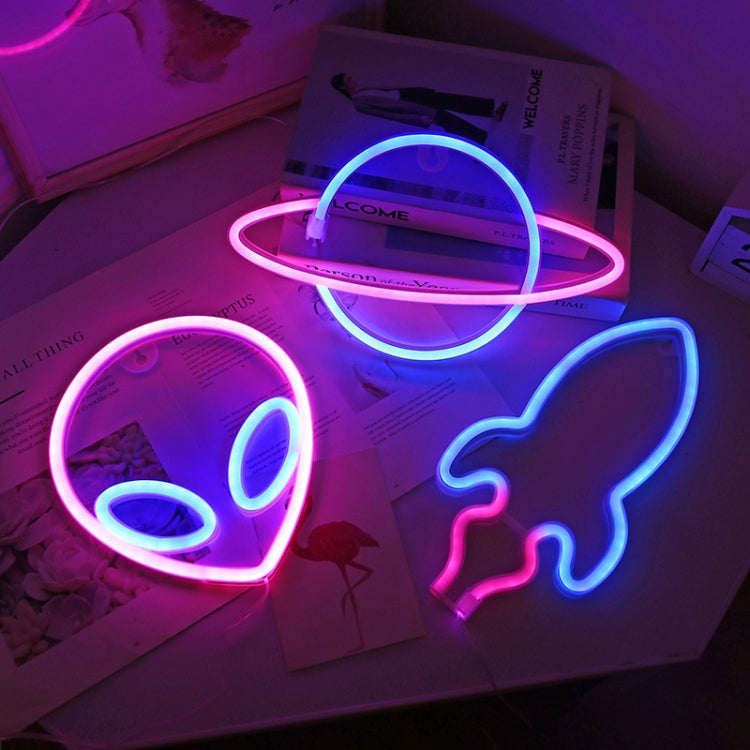 LED Personalized Neon Decorative Light Modeling Light USB Battery Box Dual Purpose, Spec:, Alien, Planet, Rocket